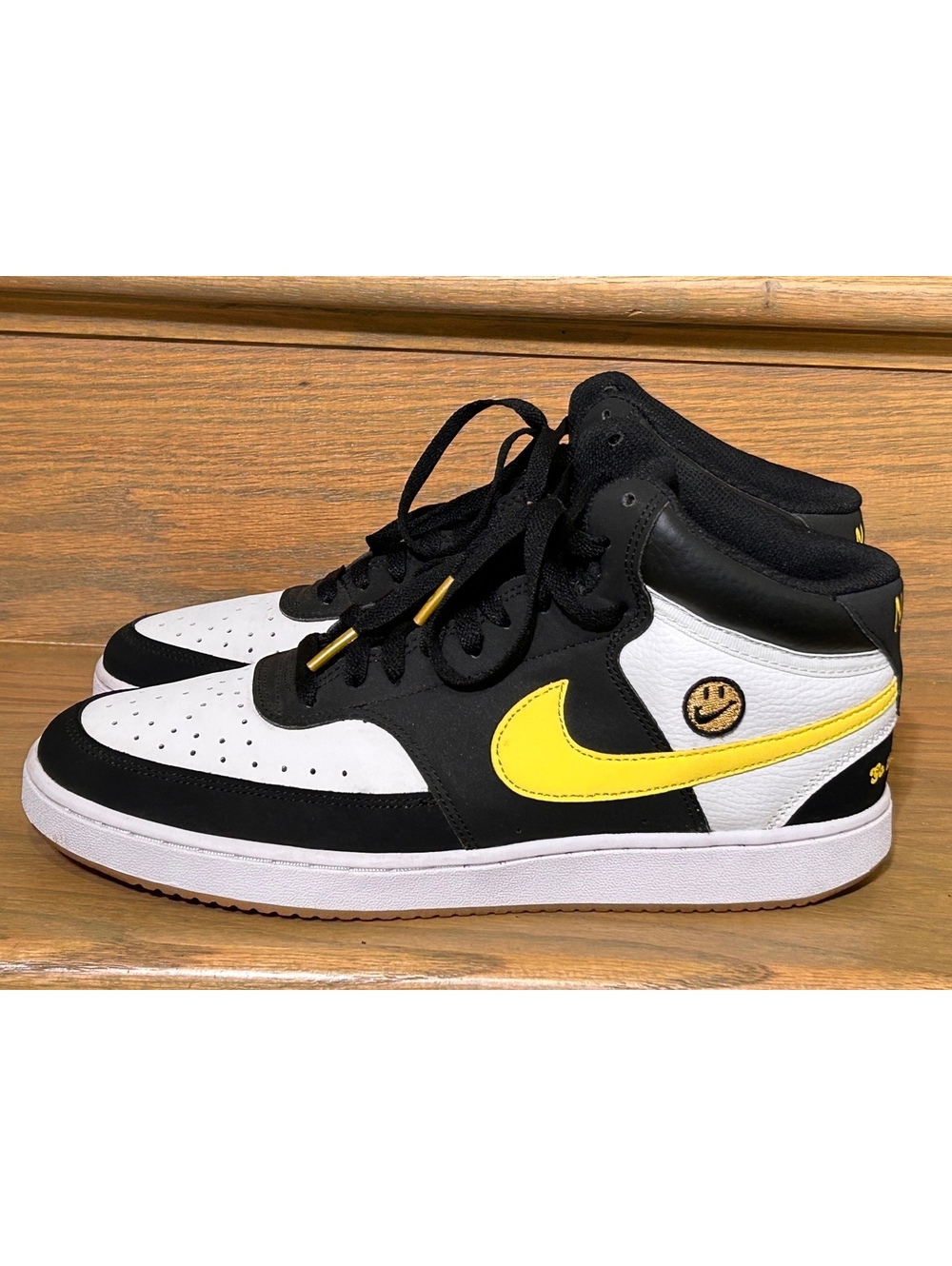 Nike SB Dunk High Pro Black/White/Yellow Smiley Face Sneakers